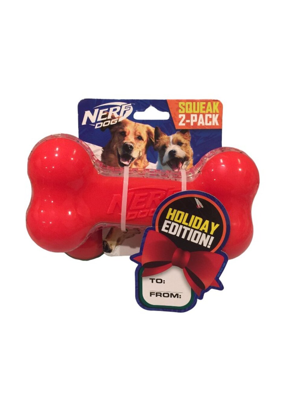 NERF DOG Holiday Edition Squeak 7 1/2" Bones Red Green Dog Toys 2 Pack